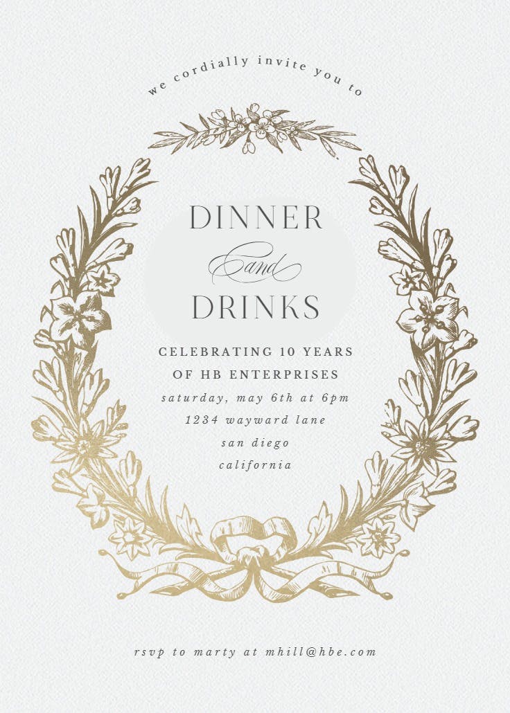 Golden wreath - cocktail party invitation